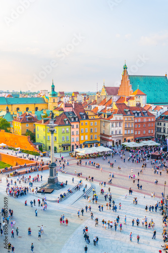 Aerial view of the castle square in front of the royal castle and sigismund´s column in Warsaw, Poland. photo