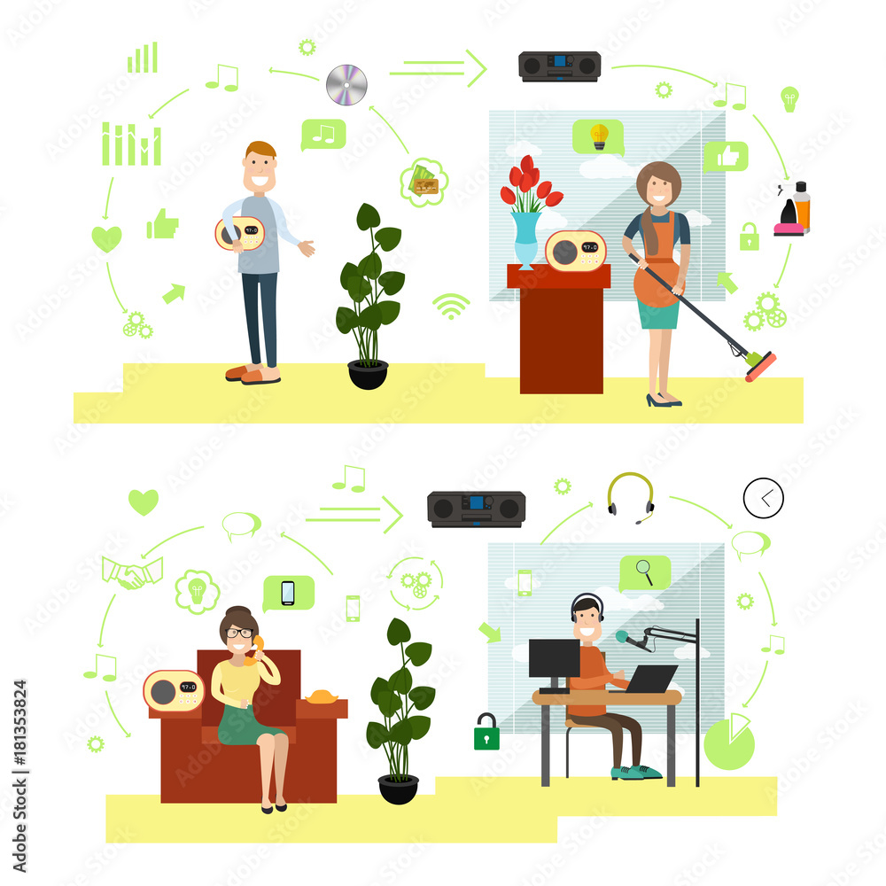 Vector set of radio people symbols, icons in flat style Vector set of radio people symbols, icons in flat style