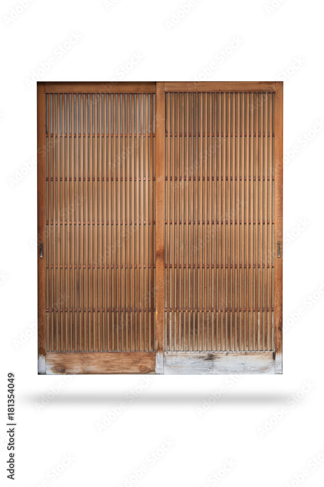 vintage japan bamboo wood door sliding isolated on white with clipping path