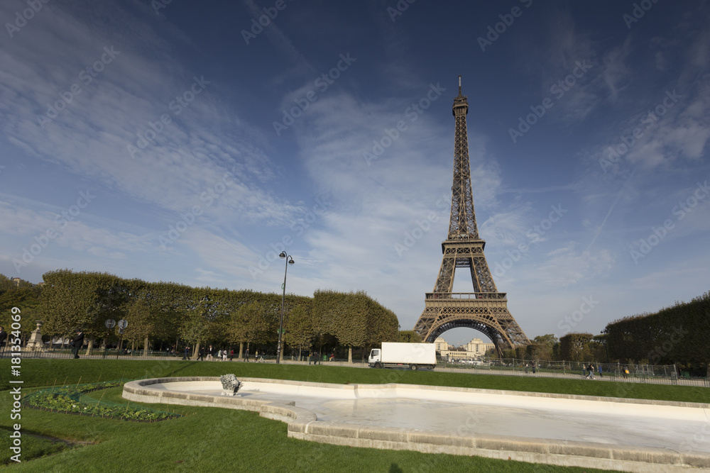 View of the Eiffel Tower in Paris.