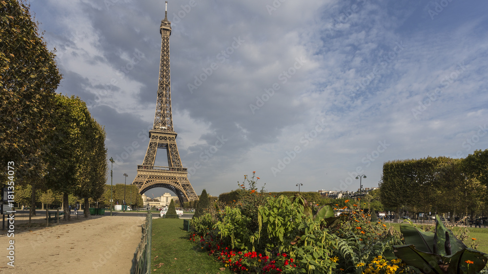 View of the Eiffel Tower in Paris.
