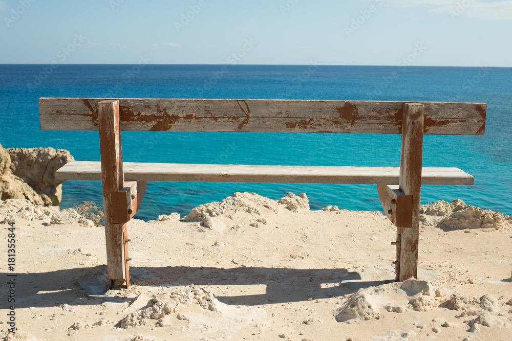 Empty bench on the background of the sea, Horizon