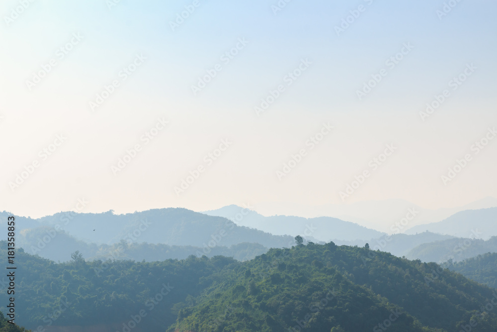 The hills with the fog ,landscape in forest nature