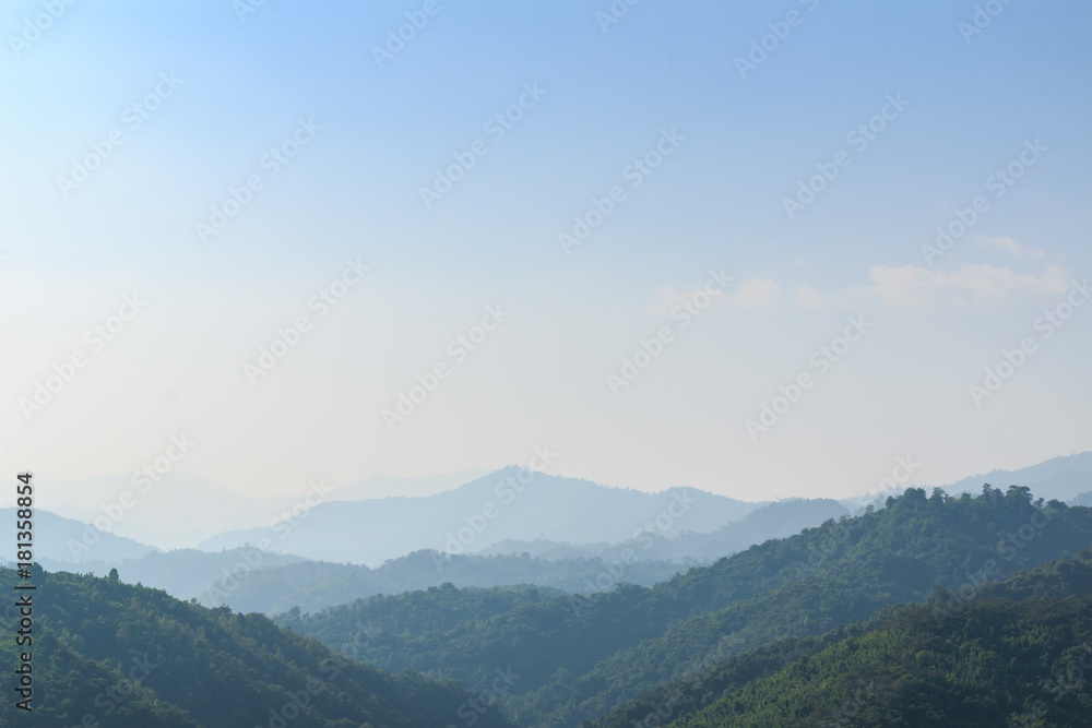 The hills with the fog ,landscape in forest nature