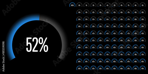 Set of circular sector percentage diagrams from 0 to 100 ready-to-use for web design, user interface (UI) or infographic - indicator with blue
