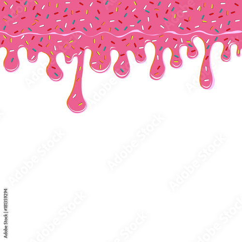 Sweet pink donut and glaze isolated on white background. Seamless pattern. Vector