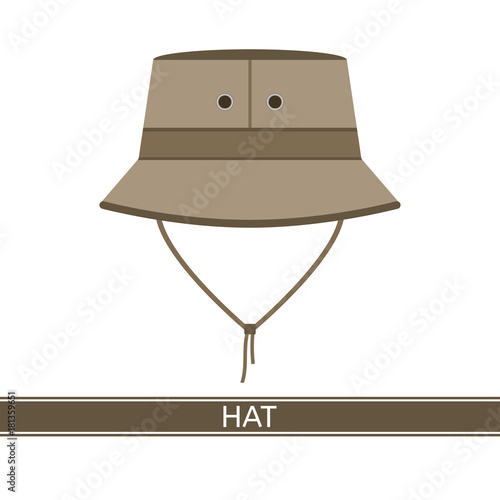Vector illustration of camping safari hat isolated on white background. Explorer travelers hat for hunting, hiking, tourism in flat style