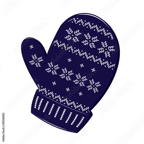 Blue of knitted christmas mittens on white background. Vector