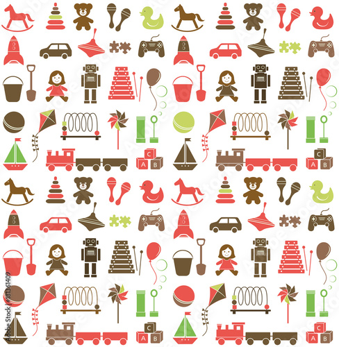 Set of toys icons seamless pattern on children's theme