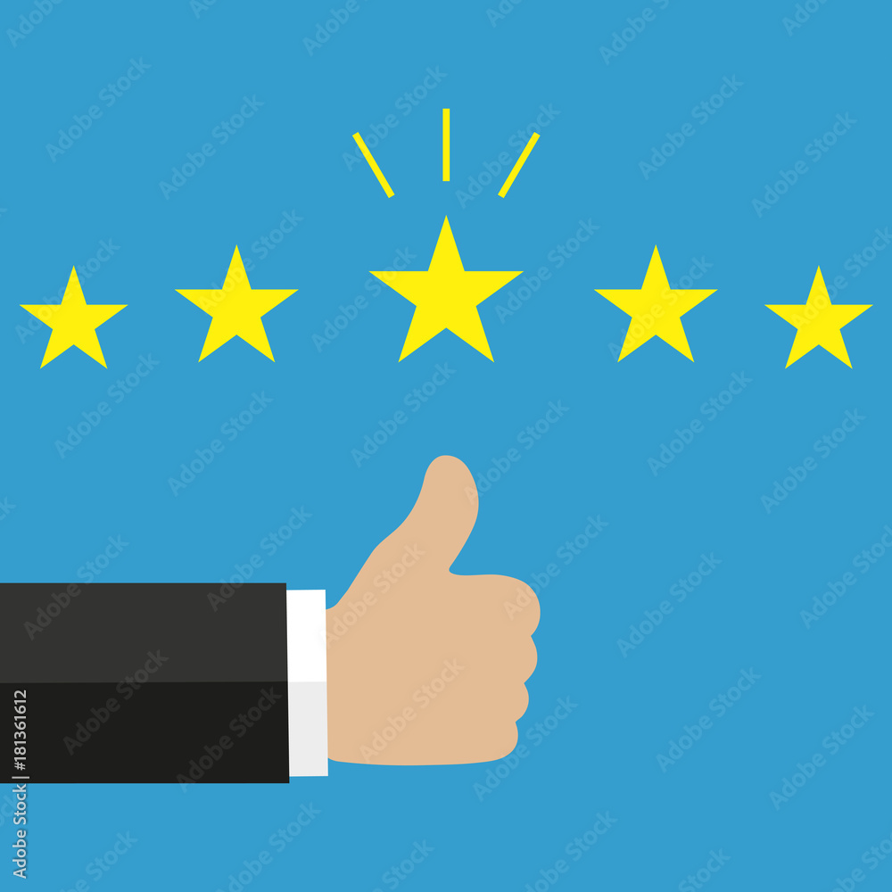 Thumb up pointing. Rating, evaluation, success, feedback, review, quality and management concept. Thumb up pointing. Rating, evaluation, success, feedback, review, quality and management concept.