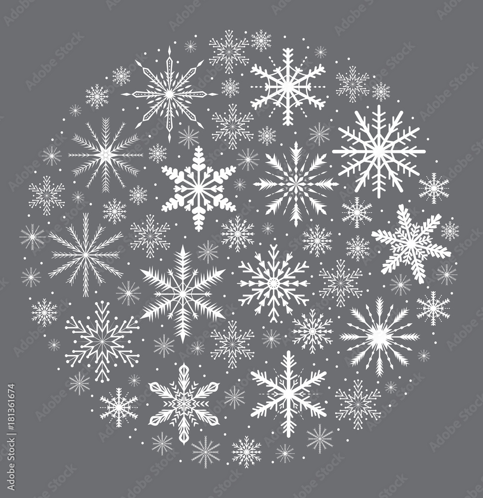 Merry christmas card with snowflakes in round shape. Snow globe for your design. Vector illustration Merry christmas card with snowflakes in round shape. Snow globe for your design. Vector illustration