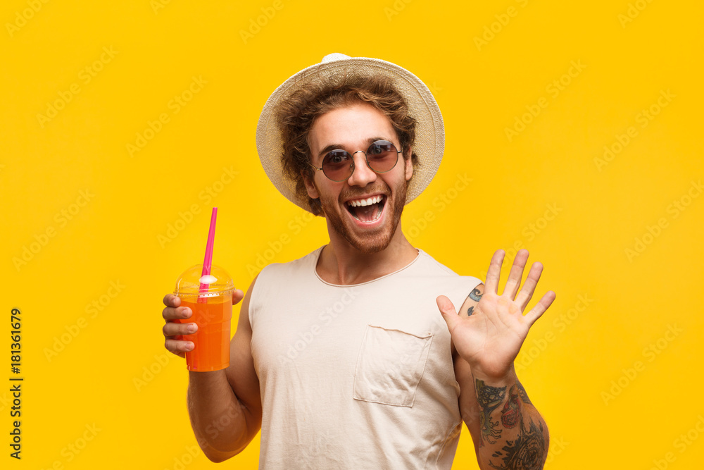 Funny man with drink cup Funny man with drink cup