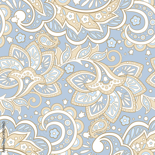 Fototapeta Naklejka Na Ścianę i Meble -  Vector Floral Illustration in asian textile style. Seamless pattern with Ethnic Flowers.
