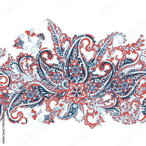 Paisley vector seamless pattern. Fantastic flower, leaves. 
