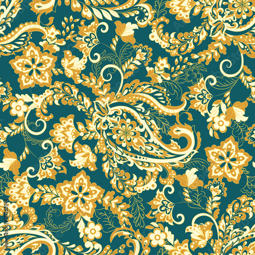 Seamless Asian Textile Background. Paisley Pattern