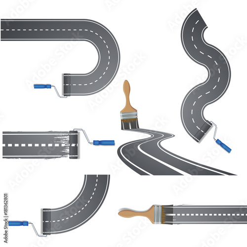 Paint brush draws the road