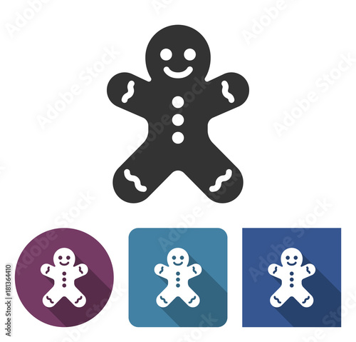 Gingerbread man icon in different variants with long shadow