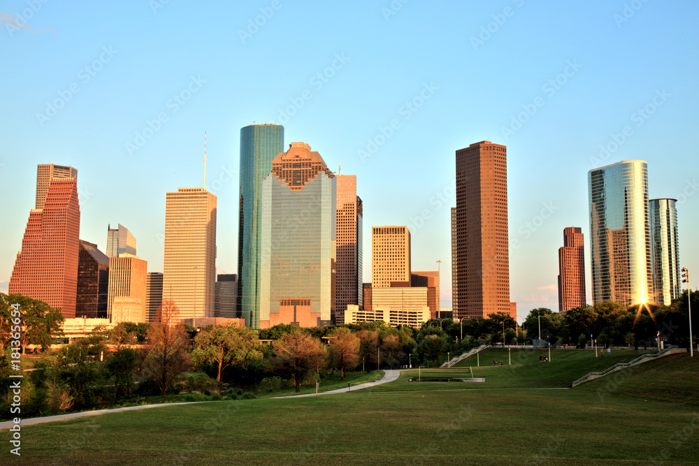 Houston Downtown Skyline Illuminated at Sunset Houston Downtown Skyline Illuminated at Sunset