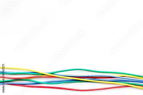 Network cables for computer on white background top view copyspace