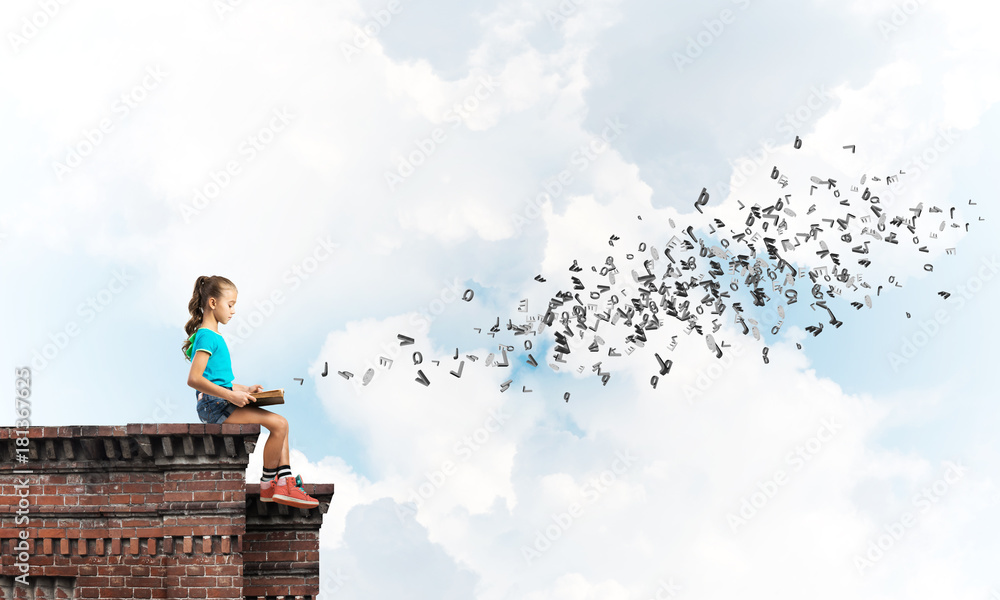 Concept of careless happy childhood with girl exploring this world Concept of careless happy childhood with girl exploring this world