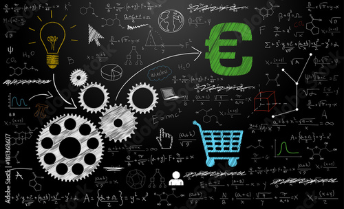 lavagna, formule, idea, sfondo