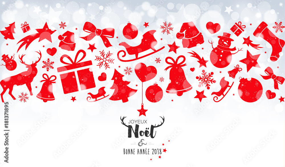 Carte de vœux avec décorations sur bokeh