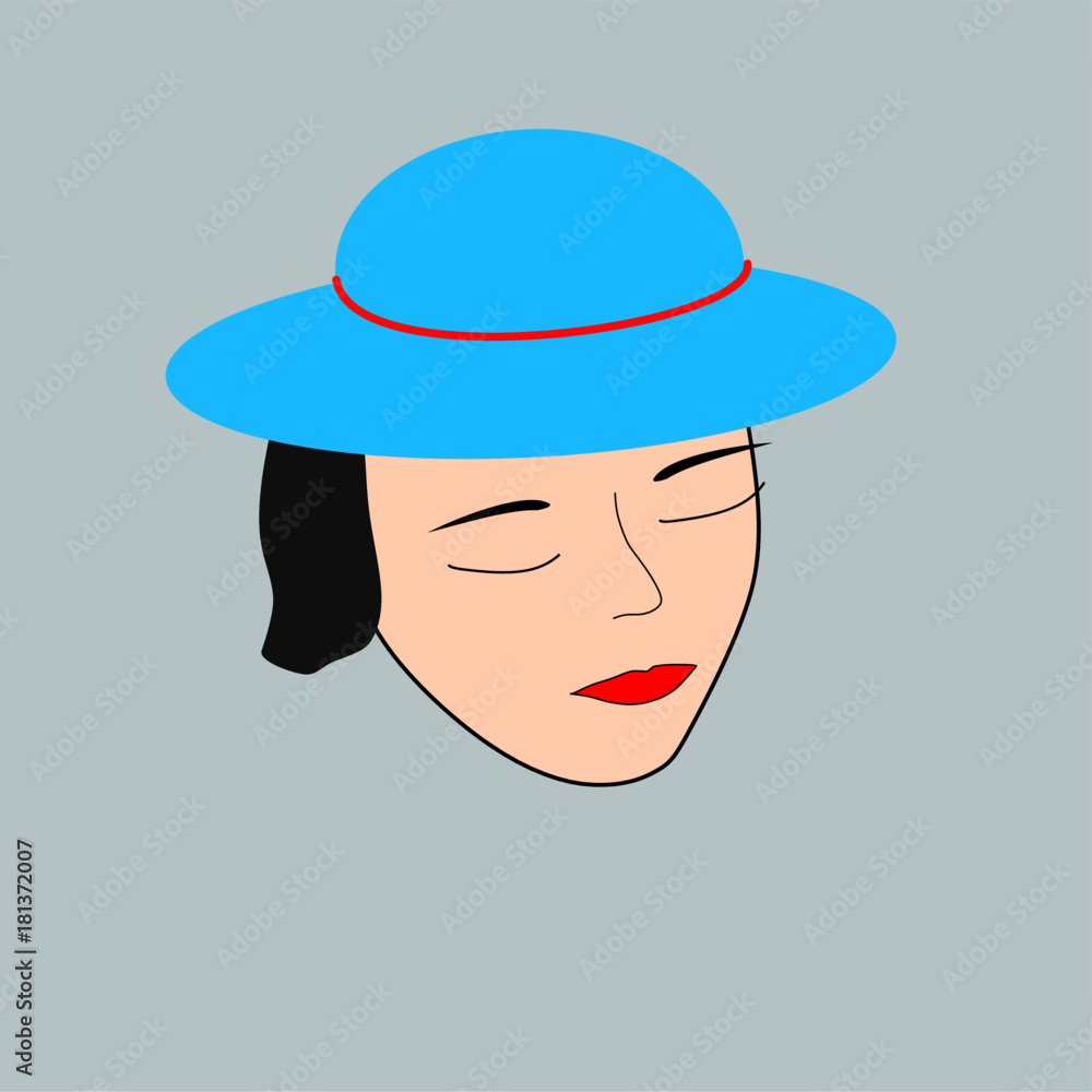 Lady face portrate in blue hat vector illustration Lady face portrate in blue hat vector illustration