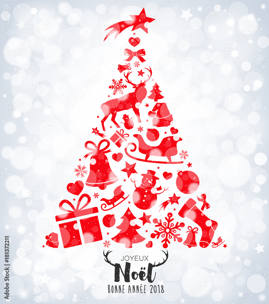 Sapin de Noël avec décorations rouges et bokeh