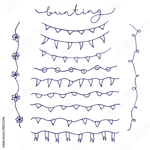 Hand-drawn bunting and garlands, vector illustration.