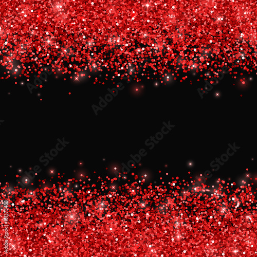 Red glitter on black backround. Vector