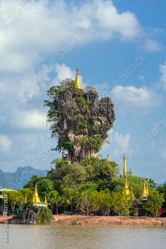 Beautiful Buddhist Kyauk Kalap Pagoda in Hpa-An, Myanmar. photo