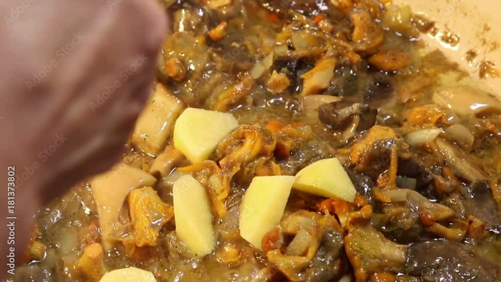 Mushrooms with potatoes prepare on a frying pan Mushrooms with potatoes prepare on a frying pan