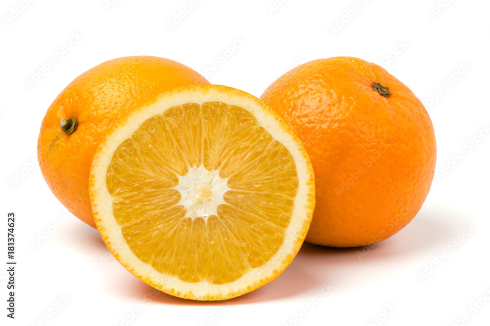 Ripe oranges on white, isolated. Ripe oranges on white, isolated.