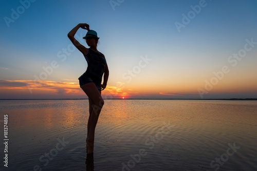 Beauty sunset on salty lake...