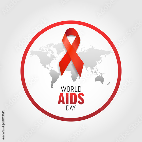 Vector illustration on the theme World Aids Day. Red ribbon. World map.

