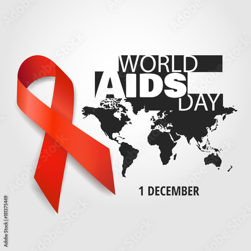 Vector illustration on the theme World Aids Day. Red ribbon. World map.
