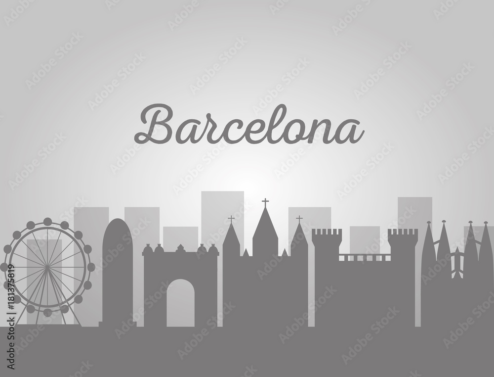barcelona architecture skyline cityscape with famous landmarks vector illustration