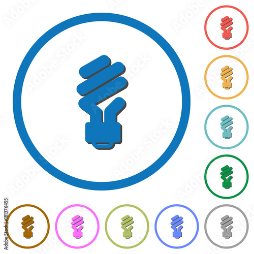 Energy saving fluorescent light bulb icons with shadows and outlines