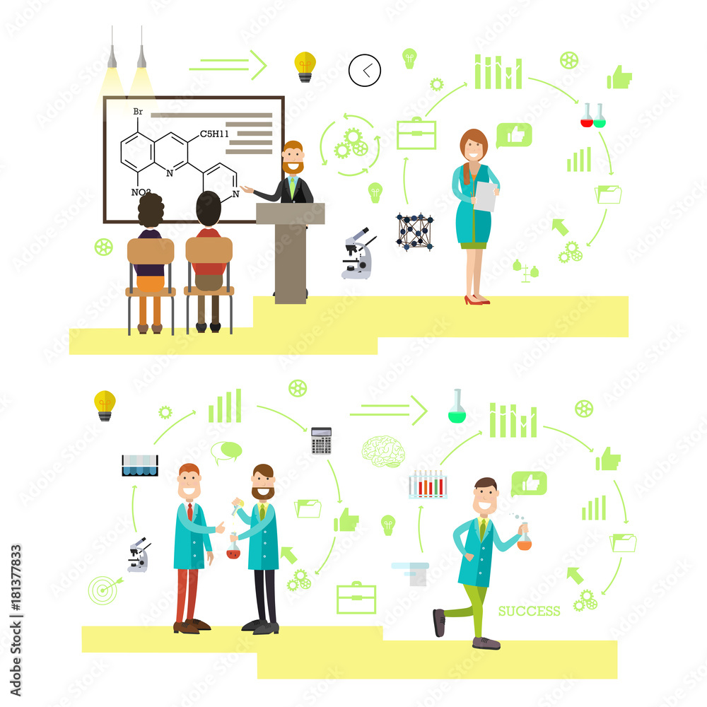Vector set of science people symbols, icons in flat style Vector set of science people symbols, icons in flat style