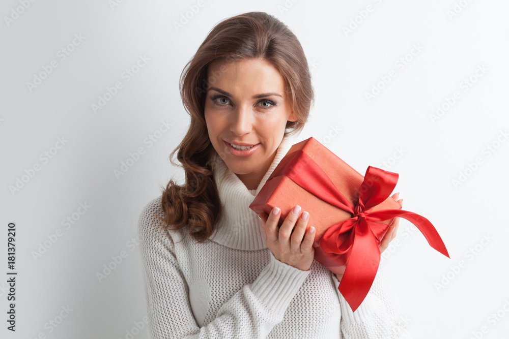 Fototapeta premium Woman with decorated gift box
