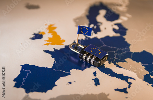 Padlock over EU map, GDPR, DSA or DMA  metaphor