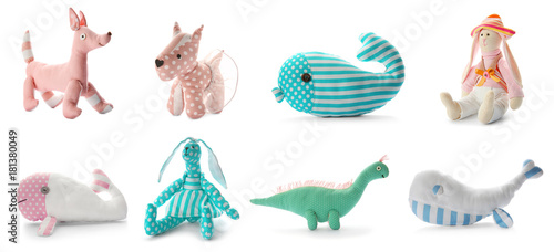Set of cute toys on white b...