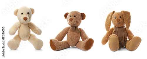 Set of cute toys on white b...