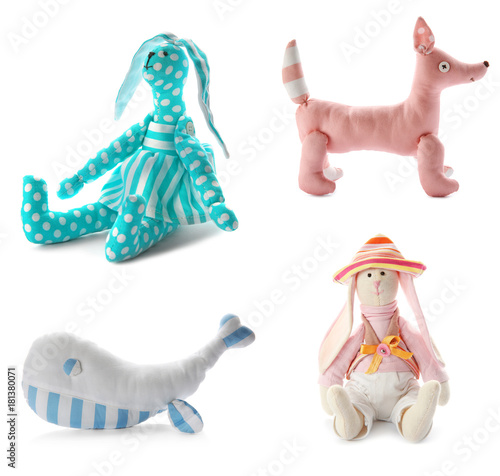 Set of cute toys on white b...