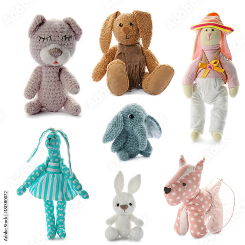 Set of cute toys on white b...