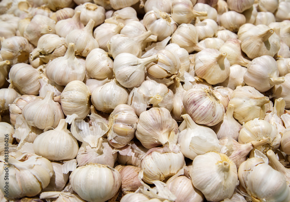 Garlic on the counter on the market Garlic on the counter on the market
