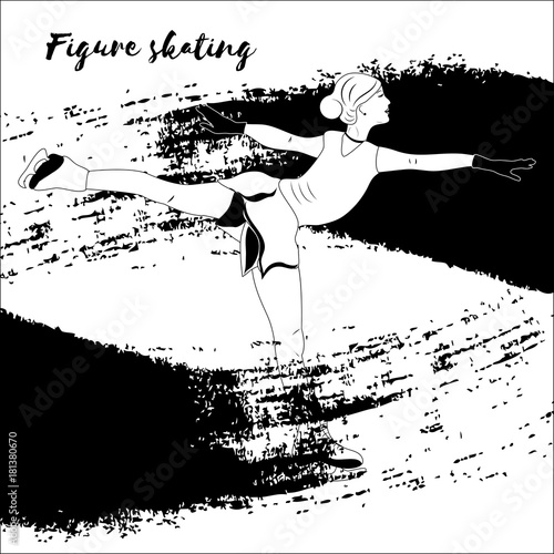 Winter sport. Figure skating. Vector illustration. Black and white sample. Page for coloring book.