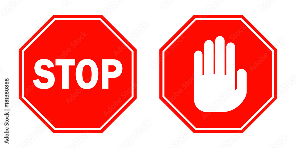 Red STOP signs. Vector illustration. - obrazy, fototapety, plakaty 