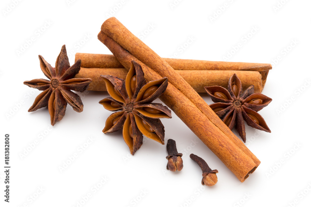 Cloves, anise and cinnamon isolated on white background. Cloves, anise and cinnamon isolated on white background.