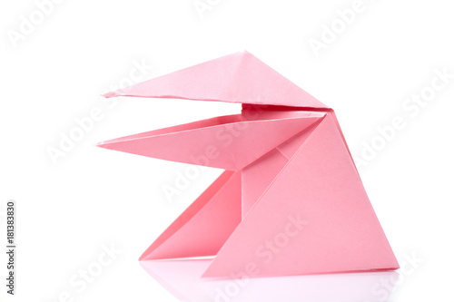 Simplified frog origami design. Easy level for little beginners. Japanese art of folding, crafts lesson.